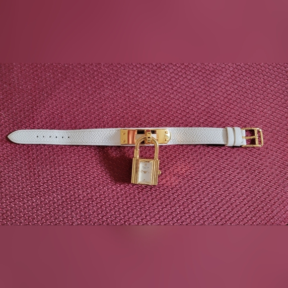 Hermes Gold and White Women's Kelly Lock Watch - Picture 2 of 10